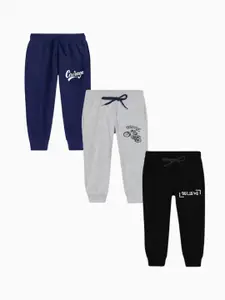 BAESD Boys Pack of 3 Printed Mid-Rise Pure Cotton Joggers