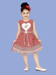 BAESD Girls Ethnic Motifs Embroidered Sleeveless Fit & Flare Dress