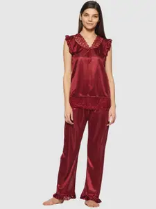 Fabme Short Sleeves Satin Lace Night Suit