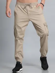 Bushirt Men Flat-Front Mid-Rise Cotton Classic Slim Fit Casual Joggers Trousers