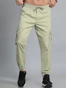 Bushirt Men Flat-Front Mid-Rise Cotton Classic Slim Fit Casual Joggers Trousers