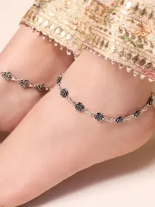 Zavya Set Of 2 Silver-Plated 92.5 Sterling Silver Beaded Anklets