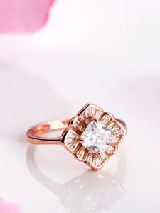 Zavya Rose Gold Plated 92.5 Sterling Silver Cubic Zirconia-Stones Studded Finger Ring
