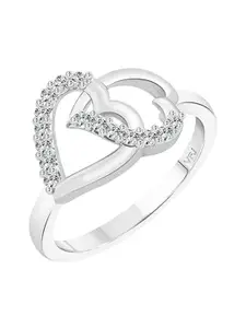 Vighnaharta Rhodium-Plated Cubic Zirconia-Studded Finger Ring With Rose Ring Box