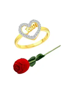 Vighnaharta Gold-Plated Cubic Zirconia-Studded Finger Ring With Rose Box