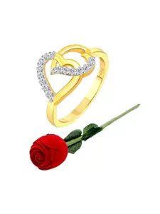 Vighnaharta Gold-Plated CZ-Studded Finger Ring With Rose Box