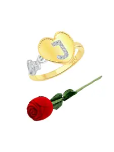 Vighnaharta Gold-Plated Cubic Zirconia Studded Heart Shaped Finger Ring With Rose Box