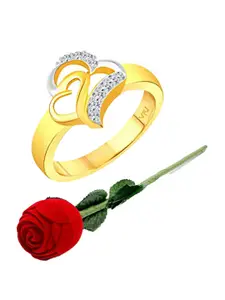 Vighnaharta Gold-Plated Cubic Zirconia-Studded Finger Ring With Rose Box