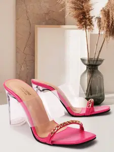 madam glorious Embellished Open Toe Block Heels