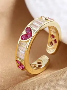 MYKI Gold-Plated CZ-Stones Studded Heart Design Adjustable Finger Ring