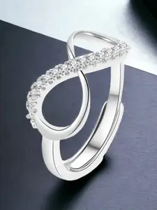 MYKI Silver-Plated CZ-Stones Studded Infinity Design Adjustable Finger Ring