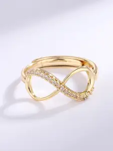 MYKI Gold-Plated Cubic Zirconia-Stones Studded Infinity Design Adjustable Finger Ring