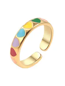 MYKI Gold-Plated CZ-Stones Studded Colorful Heart Design Adjustable Finger Ring