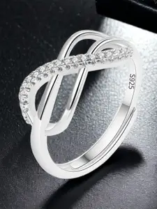 MYKI Silver-Plated CZ-Stones Studded Infinity Design Adjustable Finger Ring