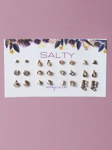 SALTY Set of 12 Stones Studded & Beaded Stud Earrings