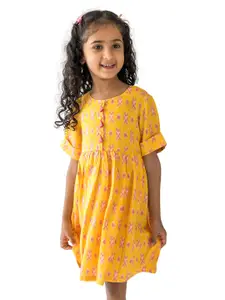 Campana Girls Short Sleeves Knee Length Fit and Flare Printed Cotton Dress