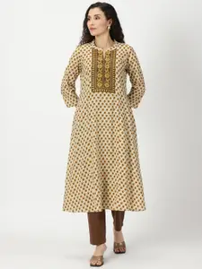 Saffron Threads Floral Printed Mandarin Collar A-Line Cotton Kurta