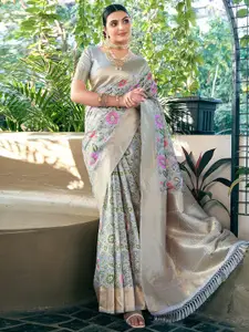 Mitera Floral Woven Design Zari Silk Cotton Banarasi Saree