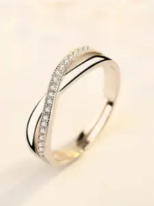 Mahi Rhodium Plated Crystal Studded Finger Ring