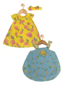 Creative Kids Infant Girls Pack of 2 Printed Round Neck A-Line Dresses