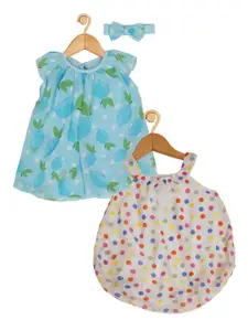 Creative Kids Infant Girls Pack of 2 Printed Round Neck A-Line Dresses