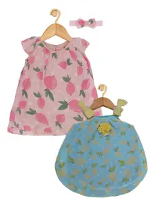 Creative Kids Infant Girls Pack of 2 Printed Round Neck A-Line Dresses