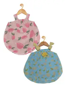Creative Kids Infant Girls Pack of 2 Floral Printed Shoulder Straps A-Line Dresses