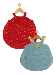 Creative Kids Infant Girls Pack of 2 Floral Printed Shoulder Straps A-Line Dresses