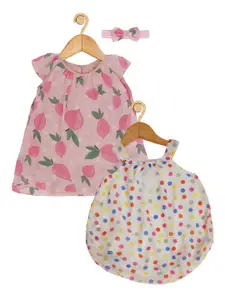 Creative Kids Infant Girls Pack of 2 Floral Printed Round Neck A-Line Dresses