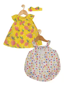 Creative Kids Infant Girls Pack of 2 Floral Printed Round Neck A-Line Dresses