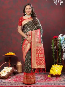 HIRAPARA ENTERPRICE Ethnic Motifs Woven Design Zari Pure Silk Bandhani Saree