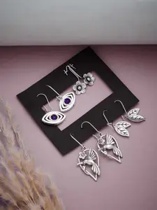 ATIBELLE Set Of 4 German Silver Contemporary Drop Earrings