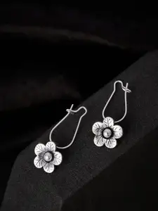 ATIBELLE Silver-Plated German Silver Floral Oxidised Drop Earrings