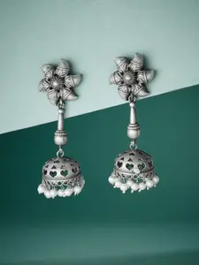ATIBELLE Silver-Plated German Silver Beads Beaded Dome Shaped Oxidised Jhumkas