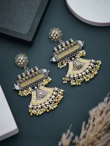 ATIBELLE German Silver Kundan-Studded Contemporary Drop Earrings