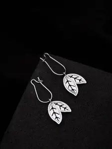 ATIBELLE Silver-Plated German Silver Leaf Shaped Oxidised Drop Earrings