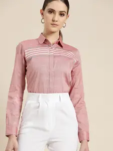 Hancock Comfort Fit Melange Horizontal Striped Oxford Weave Pure Cotton Formal Shirt