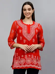 Seva Chikan Ethnic Motifs Embroidered Lucknowi Chikankari Straight Kurti