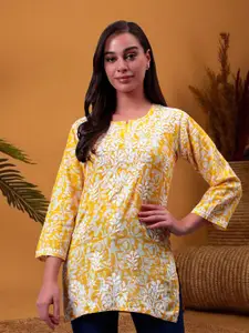 Seva Chikan Floral Printed Lucknowi Chikankari Straight Kurti