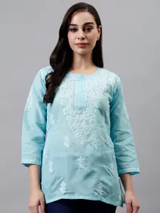 Seva Chikan Lucknowi Chikankari Terivoil Cotton Straight Kurti