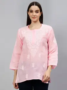Seva Chikan Floral Embroidered Chikankari Straight Kurti