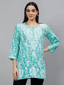 Seva Chikan Floral Printed Lucknowi Chikankari Straight Kurti