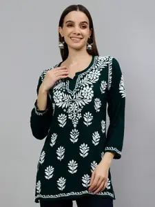 Seva Chikan Floral Embroidered Lucknowi Chikankari Straight Modal Kurti