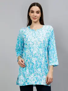 Seva Chikan Floral Printed Lucknowi Chikankari Straight Kurti
