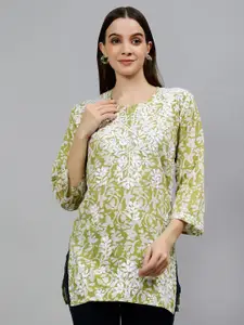 Seva Chikan Floral Embroidered Chikankari Straight Kurti
