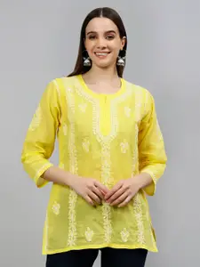 Seva Chikan Ethnic Motifs Embroidered Lucknowi Chikankari Voile Straight Kurti