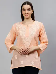 Seva Chikan Floral Embroidered Chikankari Straight Kurti