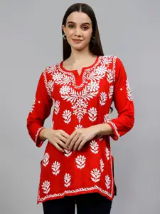 Seva Chikan Floral Embroidered Modal Lucknowi Chikankari Kurti
