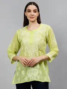 Seva Chikan Lucknowi Chikankari Terivoil Cotton Straight Kurti