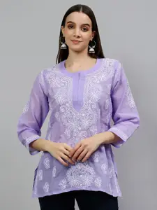 Seva Chikan Ethnic Motifs Embroidered  Lucknowi Chikankari Straight Voile Kurti